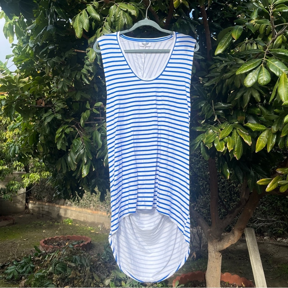 MIKOH white blue striped scoop neck sleeveless hi lo‎ hem mini tshirt dress
